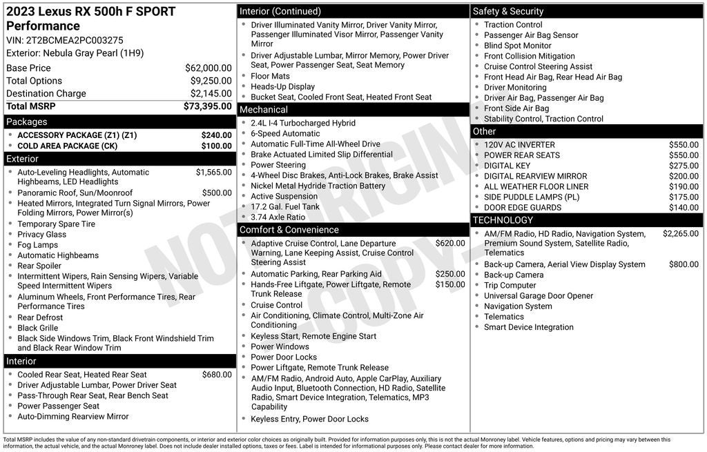 2023 Lexus RX 500h 500h F SPORT Performance