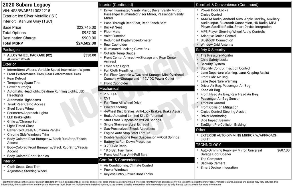 2020 Subaru Legacy Base