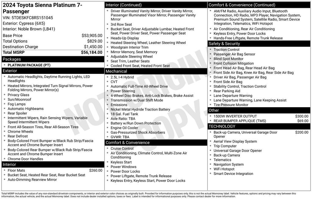 2024 Toyota SIENNA PLT AWD Platinum 7 Passenger