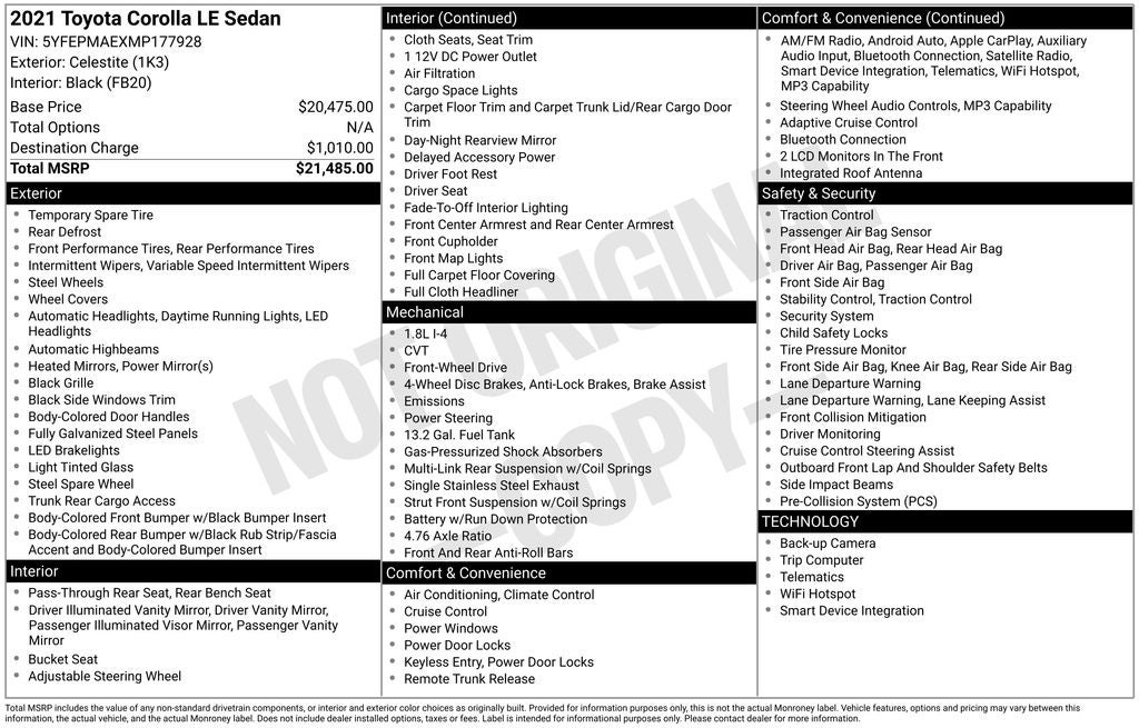 2021 Toyota COROLLA LE
