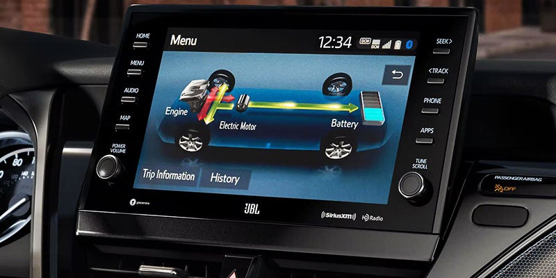 The interior dashboard technology of a 2025 Toyota Camry Hybrid